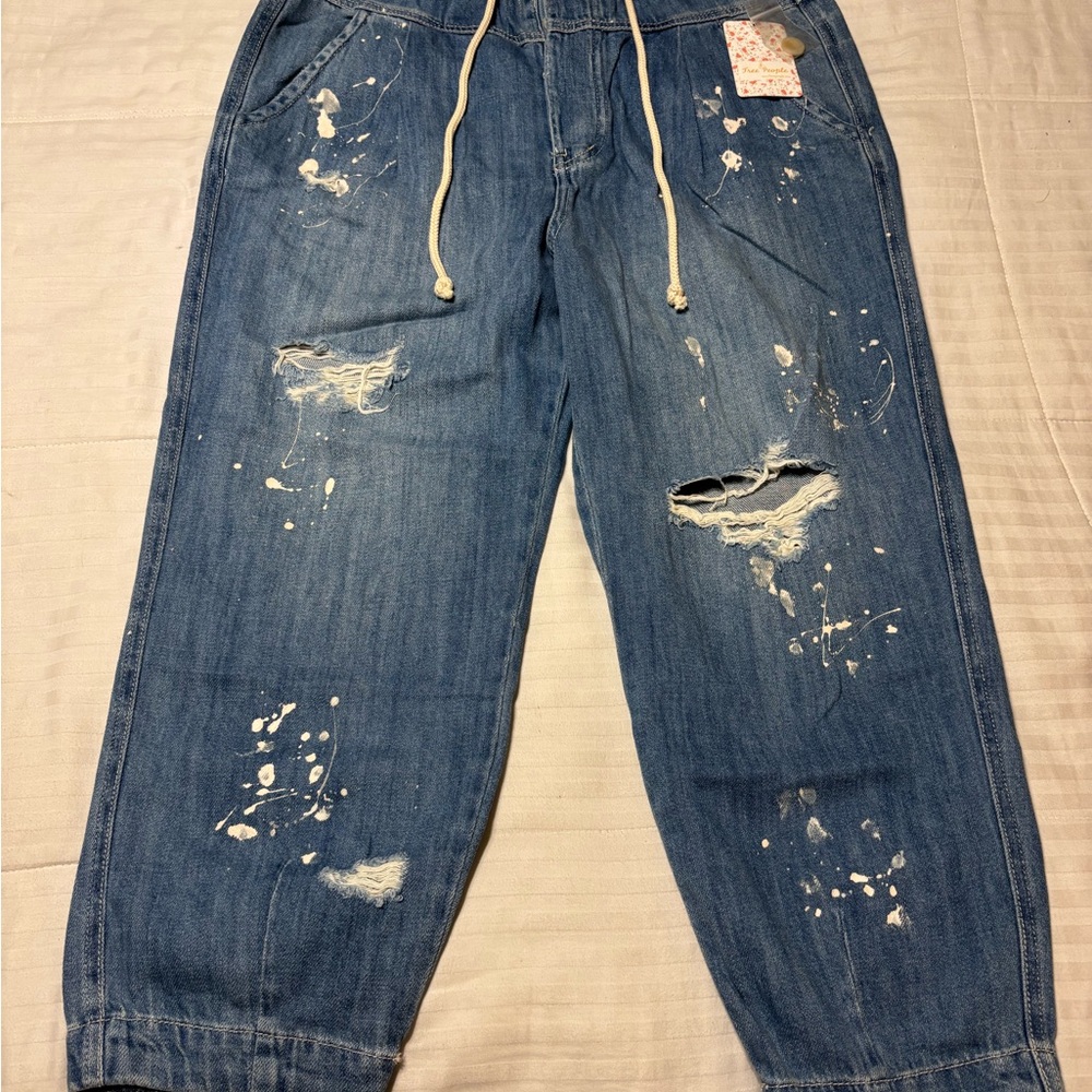 Free People Relaxed Blue Distressed Jeans
